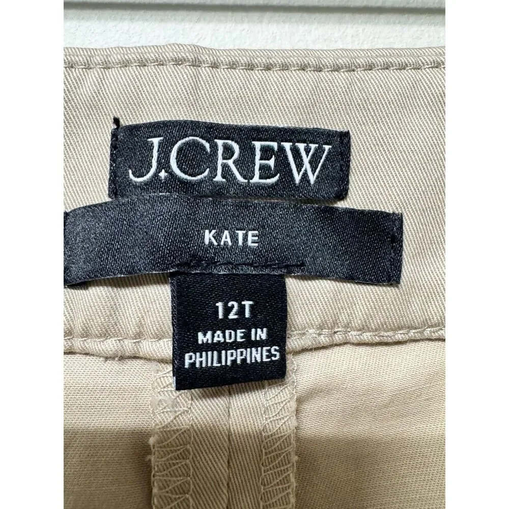J. CREW Kate Straight Leg Pant, Tan, Cotton Blend, Flat Front, Sz 12 Tall